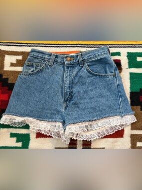 Arizona Jean Company Denim Shorts with White Lace Trim - Blue
